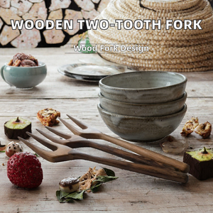 Fourchette à sushi en bois écologique de bonne qualité, créative, à deux dents, pour fruits/gâteaux/apéritifs/salades/desserts, idéale pour le camping - Product Image 2