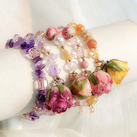 Pulsera de Cadena con Cristales y Flores Estilo Hada, Diseño Exclusivo, Adorno Versátil para la Muñeca, Joyería Exquisita para Mujer, Regalo