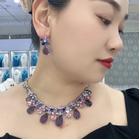 Perhiasan Wanita Mewah Zirkonia Kubik, Kerajinan Berat, Warna-warni, Cantik, Rantai Gaun Malam Tetesan Air Bunga Kuning Merah Muda