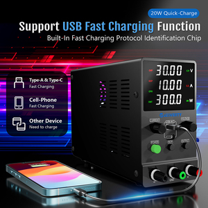 0-30V 0-10A DC Switching yang disesuaikan suplai daya bangku diatur dengan presisi tinggi 4-Digit tampilan LED, 5V/2A USB Port - Product Image 4