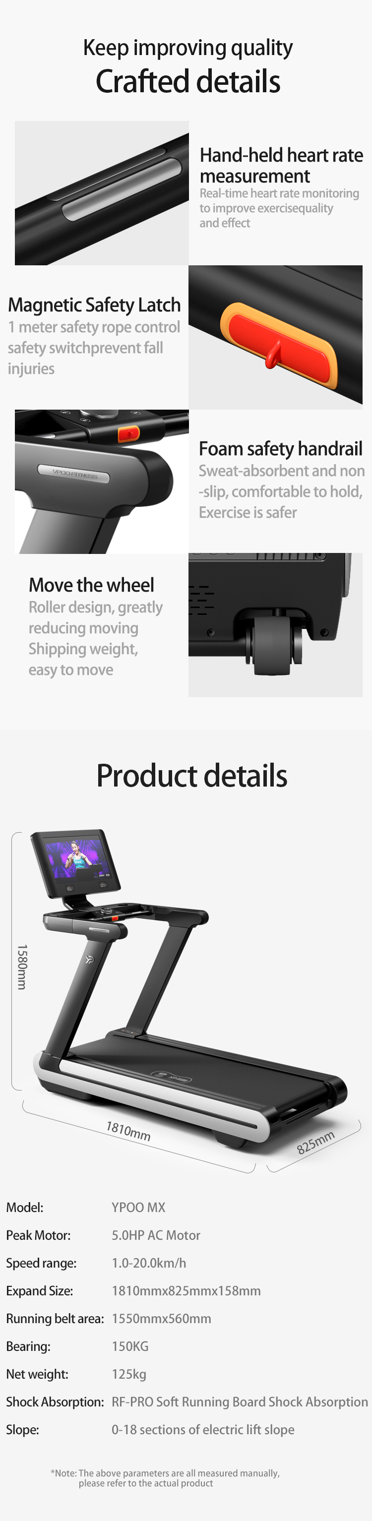 YPOO exercise sport big 18.5 inch screen treadmill machine incline semi commercial mini treadmill