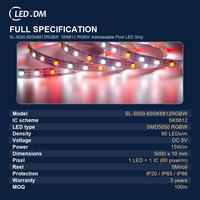 Bande LED adressable RGBW SK6812 SL-5050-60SK6812RGBW 60 LED 5V Pixel programmable RGBW pour éclairage architectural ambiant