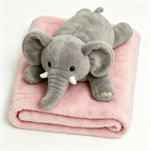 Customized Elephant Plush Toy with Foldable <b>Pink</b> Blanket 2 in 1, Grey Stuffed Elephant Animal Pillow Blanket Combo - Product Image 5