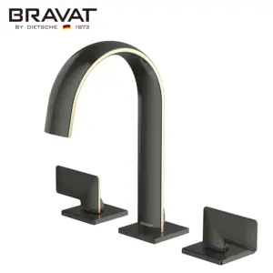 Bravat ก๊อกผสมอ่าง3หลุมแบบสองด้าน,ก๊อกสีทองและสีดำสไตล์คลาสสิกสำหรับห้องน้ำ