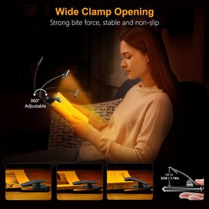 Gritin Clip On Book Light 19 <b>Led</b> Rechargeable Touch Control Eye Caring Reading Lamp For <b>Bed</b> Use - Product Image 6