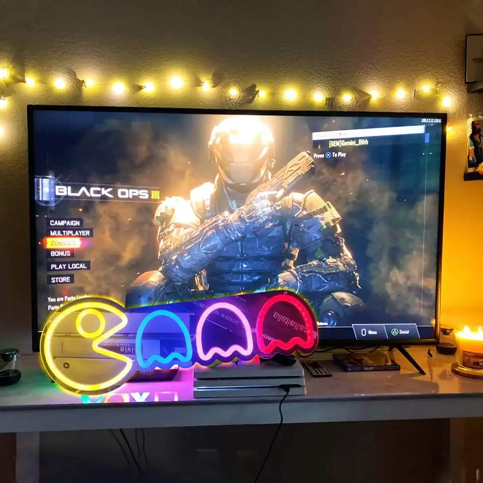 Sinais ambientes led neon para quarto, decoração retro, arcade, fantasma, luz noturna, led