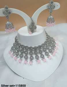 Ensemble de bijoux Kundan traditionnels indiens plaqués argent, collier et boucles d'oreilles de mariée tendance, bijoux ethniques en cuivre pour femmes - Product Image 1