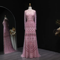 Luxuriöses Rosa Perlenabendkleid Langarm Dubai Eleganz Arabisches Party-Abschlussballkleid für Damen Lsz220