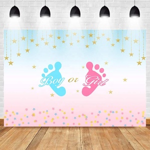Fondale per Festa di Rivelazione del Sesso 7x5ft, Sfondo in Vinile con Piedini Maschietto o Femminuccia, Rosa e Blu con Piccole Stelle per Baby Shower - Product Image 4