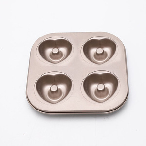 Gold Colored Carbon Steel Heart Shaped Donut Mold 4 6 12 Cavity Baking Tray Oven <b>Safe</b> Non Stick Home Pastry <b>Tool</b> - Product Image 3
