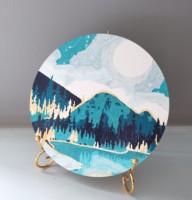 Kit de peinture à l'huile sur bois imprimé paysage moderne par numéros, toile ronde de 20 cm
