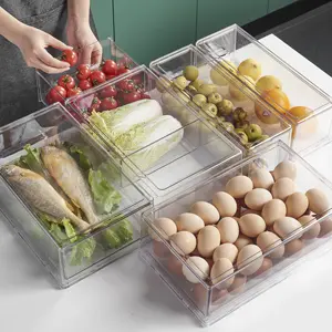 선택 재미 투명한 냉장고 조직자 Bins 부엌 쌓을수 있는 저장 서랍 플라스틱 냉장고 조직자 세트
