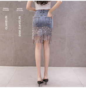 Falda Vaquera Sexy Coreana de Verano 2026 para Mujer, Minifalda Elástica de Cintura Alta con Lentejuelas y Borlas Azules, Falda Vaquera Ajustada - Product Image 3