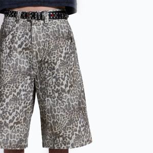 Shorts en jean baggy pour homme, imprimé léopard, délavé, style rétro, longueur genou, tissé, haute qualité, pour l'entraînement, Jorts - Product Image 5