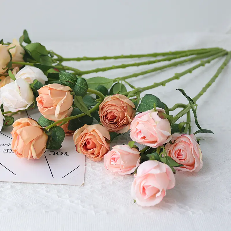 Avrupa vintage kızartma kenar gül simülasyon çiçek 5 kafa gül ipek çiçek ev düğün seramik karo fotoğraf sahne