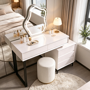Tocador moderno blanco con espejo iluminado y cajones de almacenamiento para dormitorio - Product Image 6