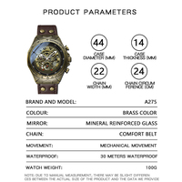 Montres mécaniques de luxe pour hommes 2026, grand diamètre 44 mm, style steampunk, résistance à l'eau 3 bars, verre saphir, bracelet en cuir