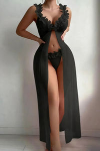 Setelan Lingerie renda Multi warna, jubah renda, gaun malam putri manis merah muda, setelan Lingerie seksi banyak warna, Suspender renda leher V - Product Image 3