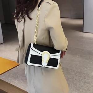 2025 nouvelle mode rétro épissage sac à bandoulière Collision couleur Sac De luxe femmes épaule bandoulière chaîne petit sac carré - Product Image 5
