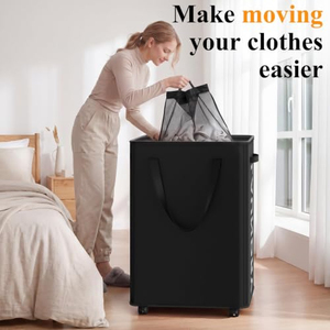 Cesto de Ropa Sucia con Ruedas de 90L, 29 Pulgadas, con Bolsa de Malla Extraíble - Product Image 3