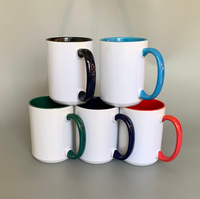 AGH Nouvelle conception Tasse à café en céramique blanche vierge de 15 oz pour sublimation avec poignée et intérieur noirs