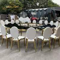 Table de réception de mariage de luxe en or, table demi-lune en acier inoxydable, tables rondes de réception de mariage en or pour les événements et les fêtes
