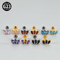 F136 G23 Titane Classique Luxe Multicolore 3 Zircons Marquise Barre Plate à Filetage Interne pour Oreille et Lèvre Bijou de Piercing Tendance