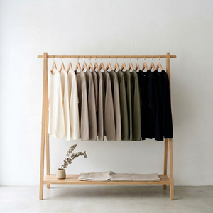 Minimalist <b>Wooden</b> <b>Clothing</b> <b>Rack</b> With Shelf And Hangers For Organized Wardrobe Display - Product Image 1