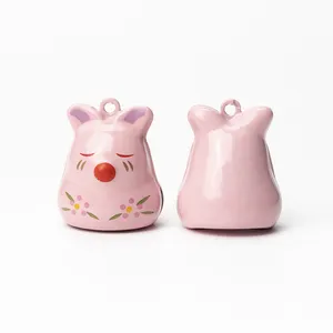 Manufacturer Customization Bulk Wholesale Decoration Pendant Brass Alloy Jingle Bell Pink Rabbit Handcraft Cartoon Bell