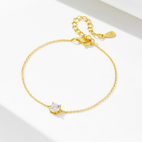Joyería al por Mayor, Pulsera Geométrica Redonda de Plata de Ley 925, Chapada en Oro de 14K, con una Sola Piedra de 5 mm, Estilo Clásico