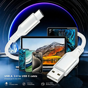 สาย USB A TO Type C 3A ชาร์จเร็ว480Mbps ซิงค์ข้อมูลผ้าฝ้ายอะลูมิเนียมสายชาร์จ USB C แบบถัก<span class=keywords><strong>10000</strong></span>โค้งสำหรับสมาร์ทโฟน - Product Image 3