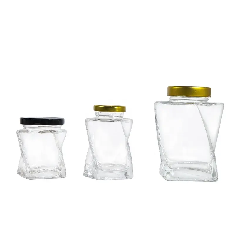 برطمانات مربطة زجاجية صغيرة قابلة للثني 120 مل 380 مل برطمانات تخزين للأطعمة والعسل مزودة بغطاء