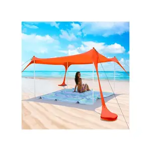 Tarp Tent Beach Sunshade Lightweight Portable Sun Shade Tent with Sandbag Large Family Canopy for Outdoor Fishing Camping