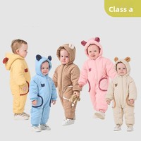 Combinaison d'hiver matelassée pour bébé avec capuche oreilles d'ours, garniture en sherpa, fermeture éclair et boutons-pression, poignets côtelés, rembourrée, pour tout-petit