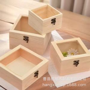 Caja de Almacenamiento de Madera Simple, Caja de Joyería Cuadrada de Madera Maciza con Tapa de Vidrio para Uso Decorativo en Escritorio - Product Image 1
