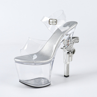 Chaussures à talon en strass en forme de pistolet, en PVC transparent, avec bride de cheville, pour pole dance, chaussures de strip-teaseuse, plateforme à talon haut