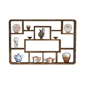 Solid Wood Chinese Style <b>Wall</b> Mounted Display <b>Shelf</b> Geometric Irregular Shape For Living Room Tea Room <b>Storage</b> Cabinet - Product Image 5