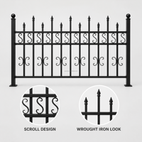 Panel de Cerca Decorativa de Acero Negro con Recubrimiento en Polvo, Estilo Hierro Forjado, Fuente para Patio, Tamaño Personalizado
