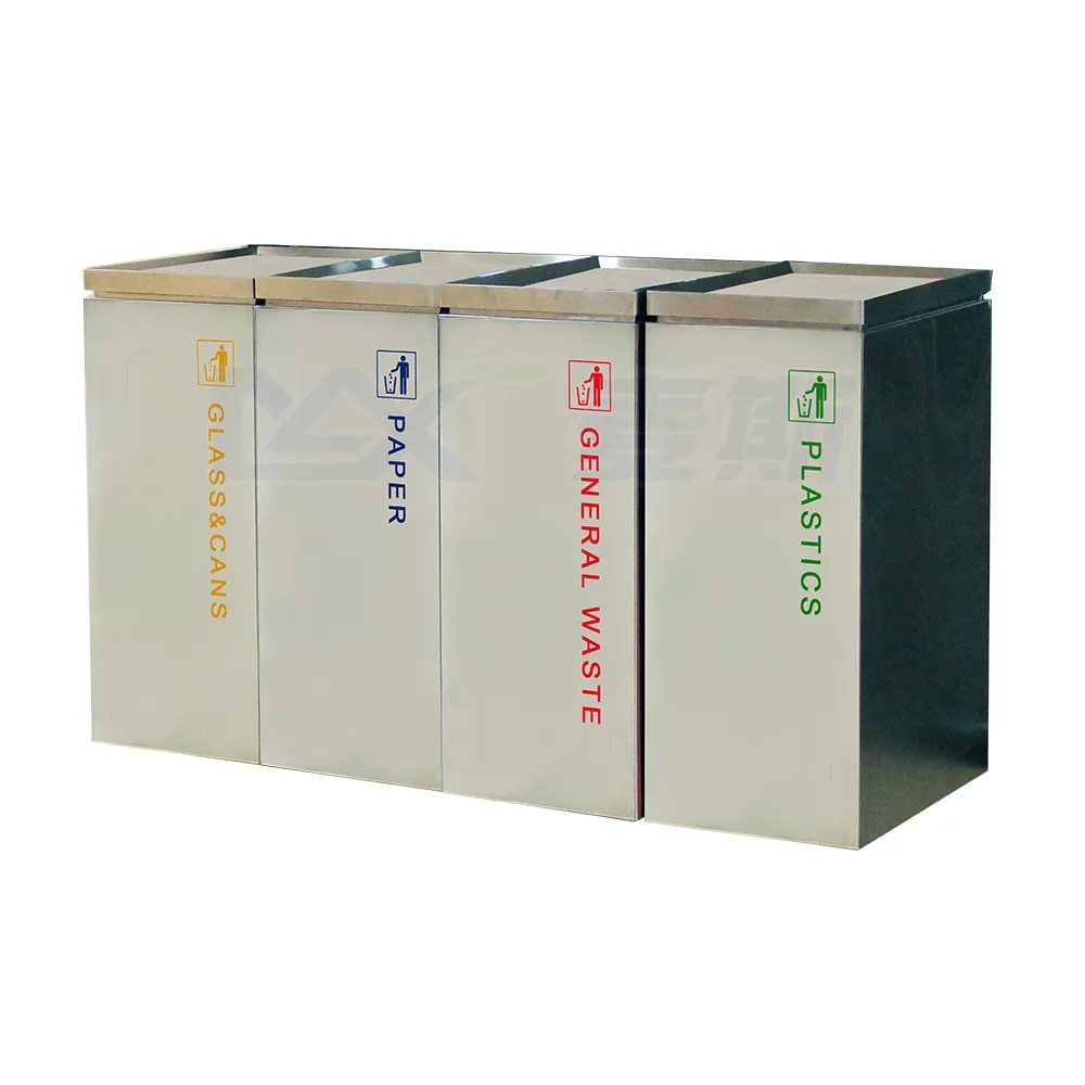 MAX-SN74A indoor stainless steel shopping mall recycling bin with silk-screen classification color code logo