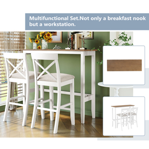 Juego de <span class=keywords><strong>Mesa</strong></span> Alta Moderna de Madera Maciza Resistente con 2 Sillas Tipo <span class=keywords><strong>Barril</strong></span> para Cafetería, Cocina o Desayunador - Product Image 2