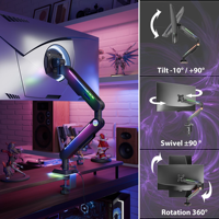 Soporte de Escritorio Ajustable para Monitor de Juegos LED RGB, Soporta 9 kg, Ideal para Salas de Streaming y Configuraciones de PC