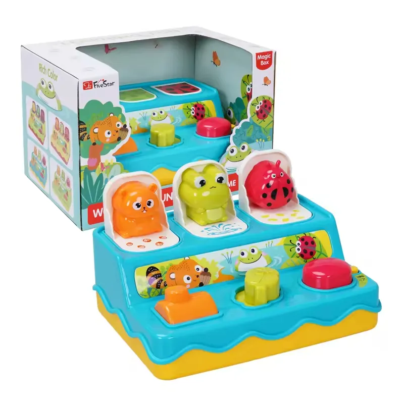 Montessori Pop-Up Speelgoed Baby Oorzaak En Gevolg Leren Zintuiglijk Speelgoed Peuter Interactieve Pop-Up Dier Machine Met Verlichting En Muziek