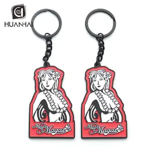 Custom Anime Logo Mat Zwart Gegraveerd Metaal Zacht Email Meisje Vrouwen Accessoires Sleutelhanger