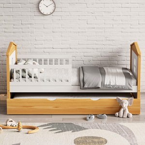 Lit superposé pour enfants avec barrières de sécurité et roulettes pour chambre d'enfant, couleur orange, structure démontable - Product Image 3
