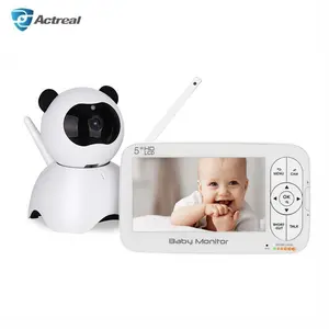 5 inç renkli ekran 5000mAh pil ses algılama bebek kamerası gece görüş kablosuz ses Video bebek izleme monitörü LCD ekran ile