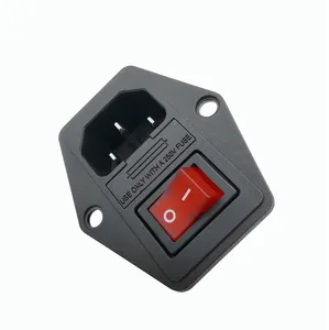 Interruptor basculante de potencia IEC 3 Pin 320 C14 AC, enchufes de entrada con fusible