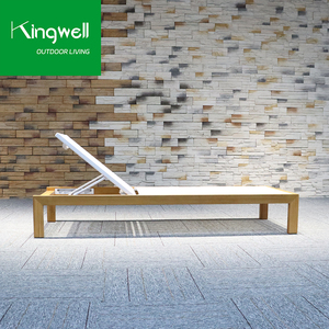 Chaise longue de piscine en teck pour l'extérieur, chaise longue de plage, chaise longue de jardin, chaise longue de loisirs en bois massif avec tissu en maille pour piscine - Product Image 4