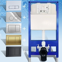 Set Toilet Gantung Dinding dengan Rangka Cistern Tersembunyi, Sistem Dual Flush, Tangki Toilet Dalam Dinding dengan Tombol Flush Warna Emas Hitam