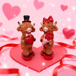 Ornements en résine sur le thème des animaux, <span class=keywords><strong>couple</strong></span> de vaches des Highlands, cadeau transfrontalier pour la Saint-Valentin et les mariages, décoration créative pour la maison - Product Image 3