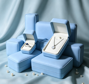 Juego de Cajas para Joyería de Alta Gama, Envueltas en Tela de Cuero Sintético Azul Claro, con Cierre Magnético, Diseño Cuadrado y Rectangular, para Regalo - Product Image 5